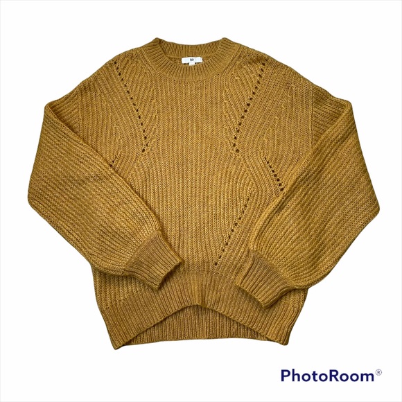 SOLD BP Golden Mustard Yellow Oversized Balloon Sleeve Cable Knit Sweater XS - Picture 7 of 14